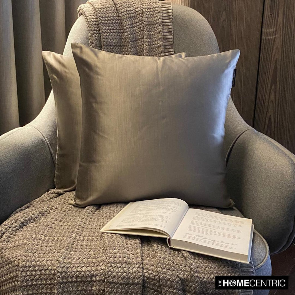 Taupe Gray Slub Satin - Taupe Satin Throw Pillow Cover