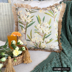 Petal Whisper - Gray Cotton Throw Cushion Cover