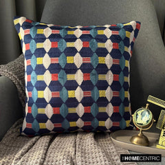 Blue Shapes - Blue Velvet Throw Cushion Cover