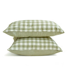 Green Cotton Lumbar Cushion Cover - Grid Loom Green