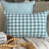 Aqua Cotton Lumbar Cushion Cover - Grid Loom Aqua