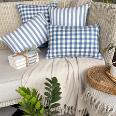 Blue Cotton Lumbar Cushion Cover - Lush Lines Blue