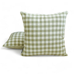 Green Cotton Lumbar Cushion Cover - Grid Loom Green