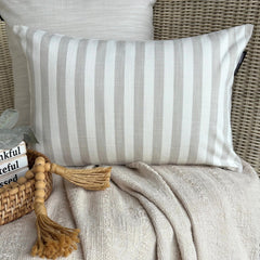 Beige Cotton Lumbar Cushion Cover - Lush Lines Beige