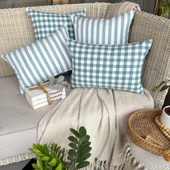 Aqua Cotton Throw Cushion Cover - Stripe Plush Aqua