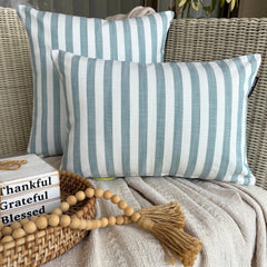 Aqua Cotton Lumbar Cushion Cover - Lush Lines Aqua
