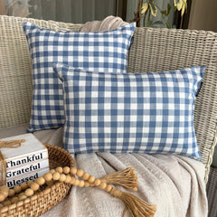 Blue Cotton Throw Cushion Cover - Checkmate Blue