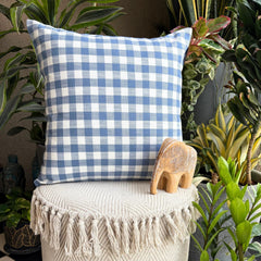Blue Cotton Throw Cushion Cover - Checkmate Blue
