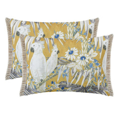 Yellow Cotton Lumbar Cushion Cover - Cockatoo Garden