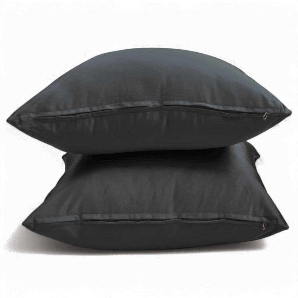 Charcoal Gray Satin Lumbar Cushion Cover Pack of 2 - Charcoal Slub Satin