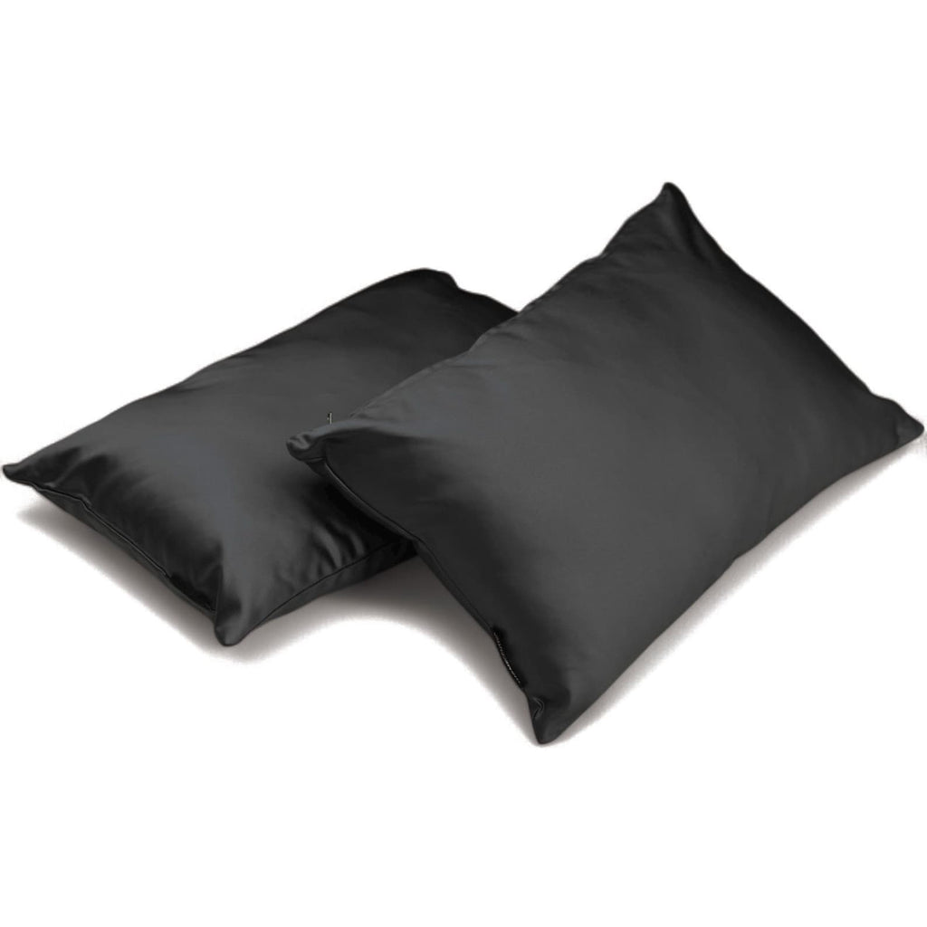 Charcoal Gray Satin Lumbar Cushion Cover Pack of 2 - Charcoal Slub Satin