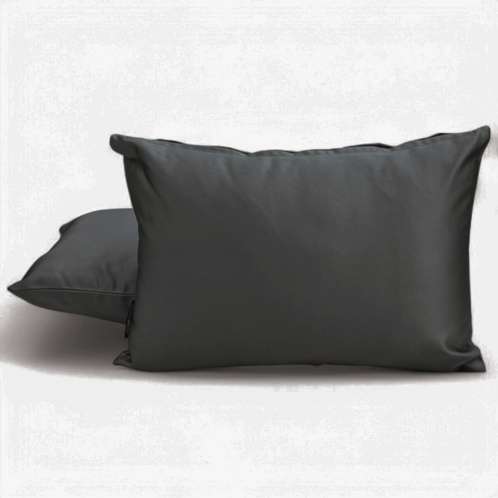 Charcoal Gray Satin Lumbar Cushion Cover Pack of 2 - Charcoal Slub Satin