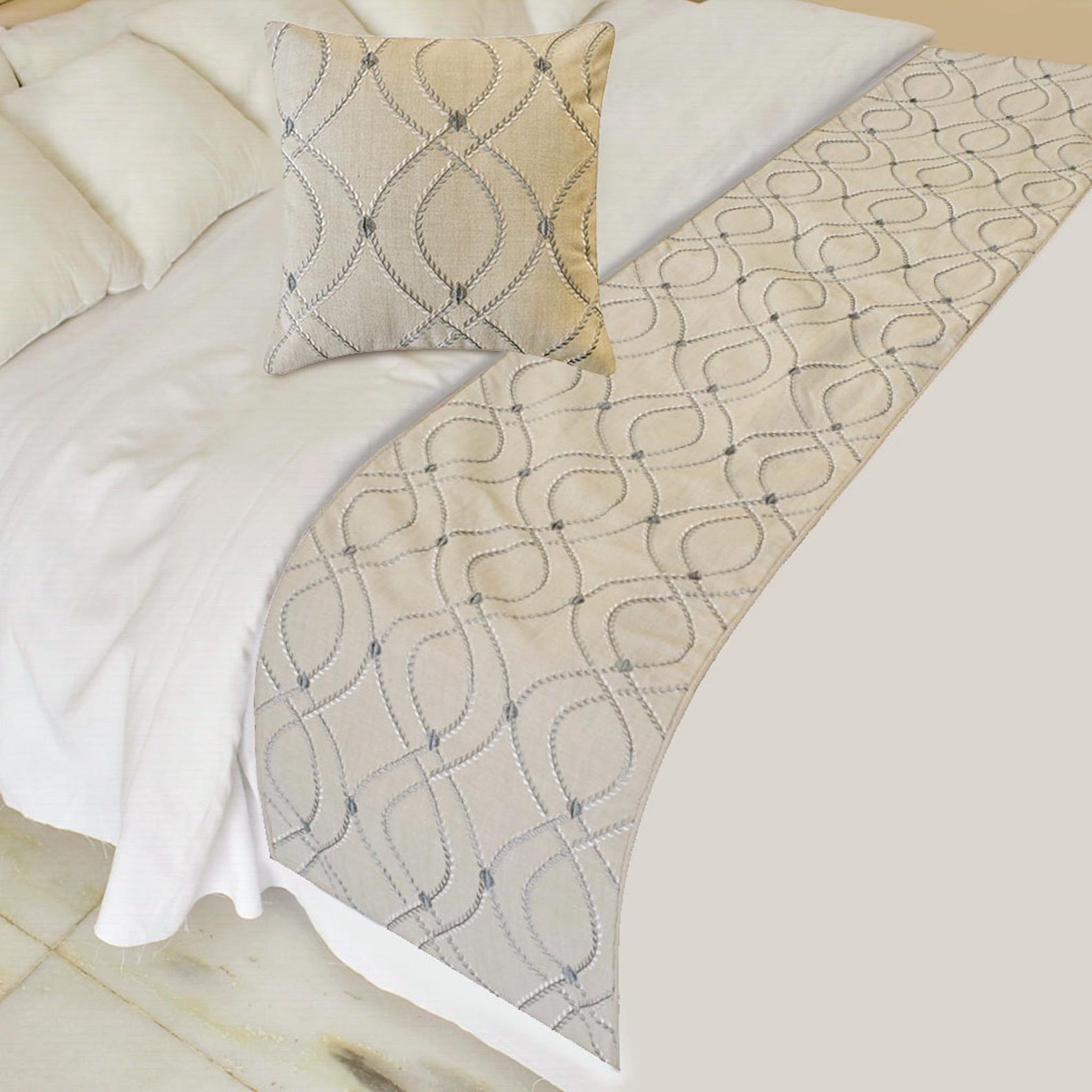 Broderie Belle Decorative Bed Runner and Cushion Cover