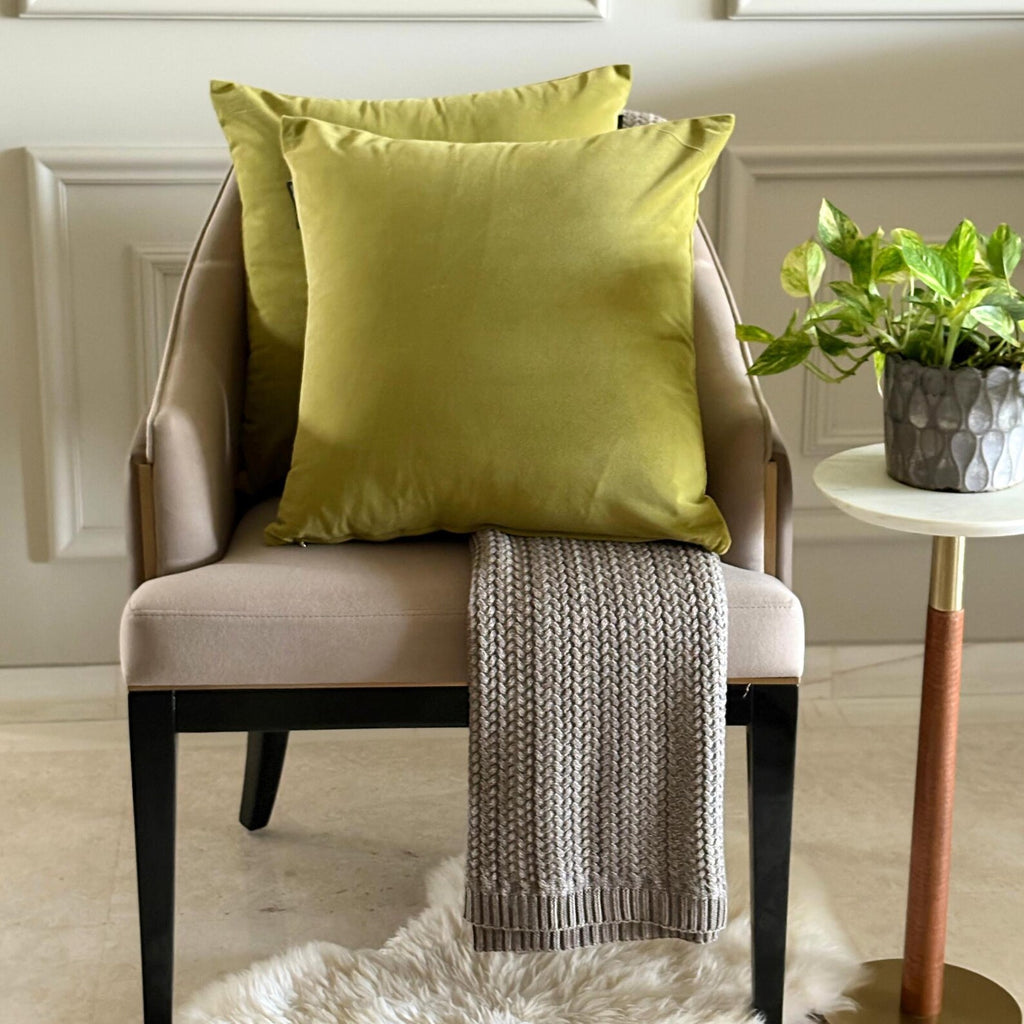 Chartreuse Velvet Throw Cushion Cover