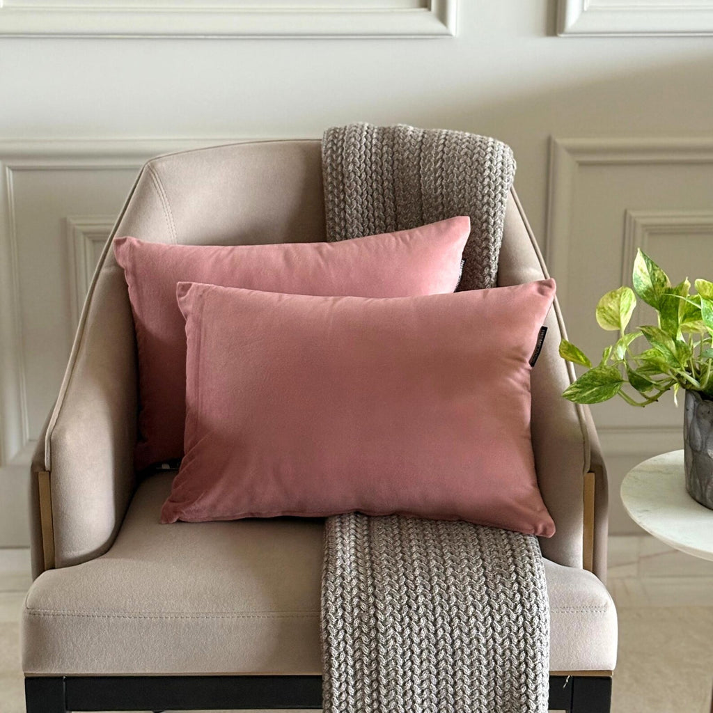 Blush Pink Velvet Lumbar Cushion Cover Pack of 2 - Blush Pink Velvet Dream