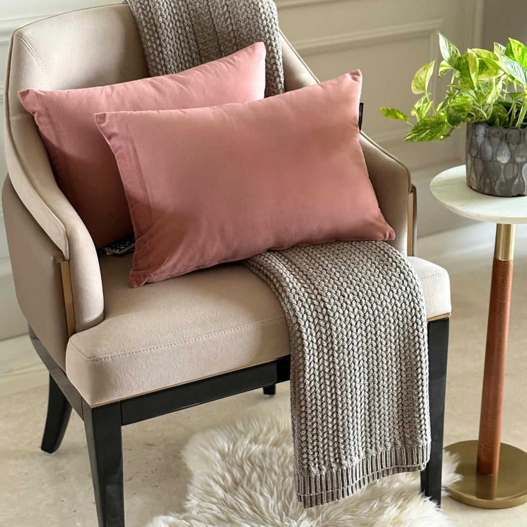 Blush Pink Velvet Lumbar Cushion Cover Pack of 2 - Blush Pink Velvet Dream