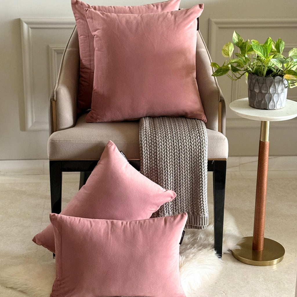 Blush Pink Plain Velvet Throw Cushion Cover - Blush Pink Velvet