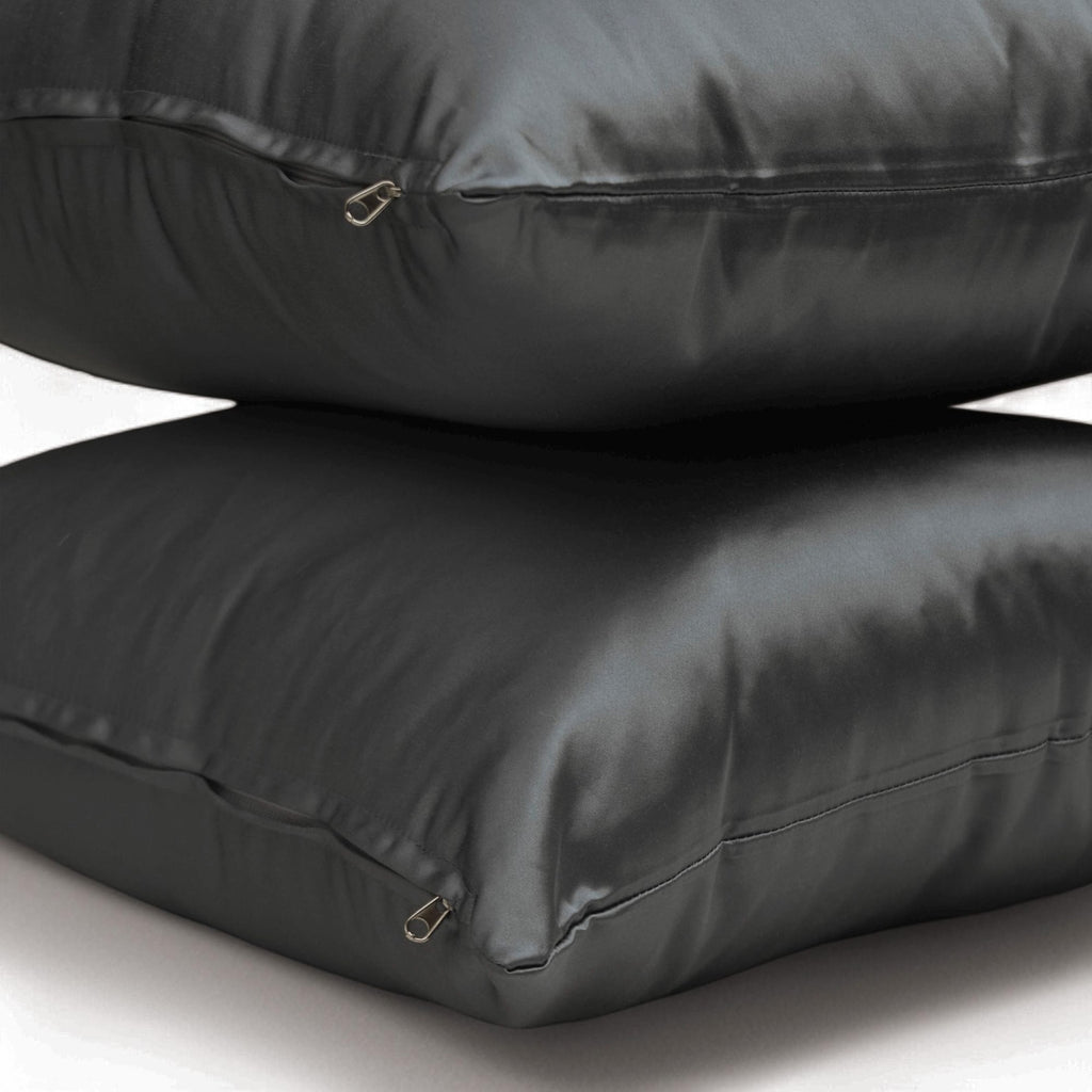 Charcoal Gray Satin Lumbar Cushion Cover Pack of 2 - Charcoal Slub Satin