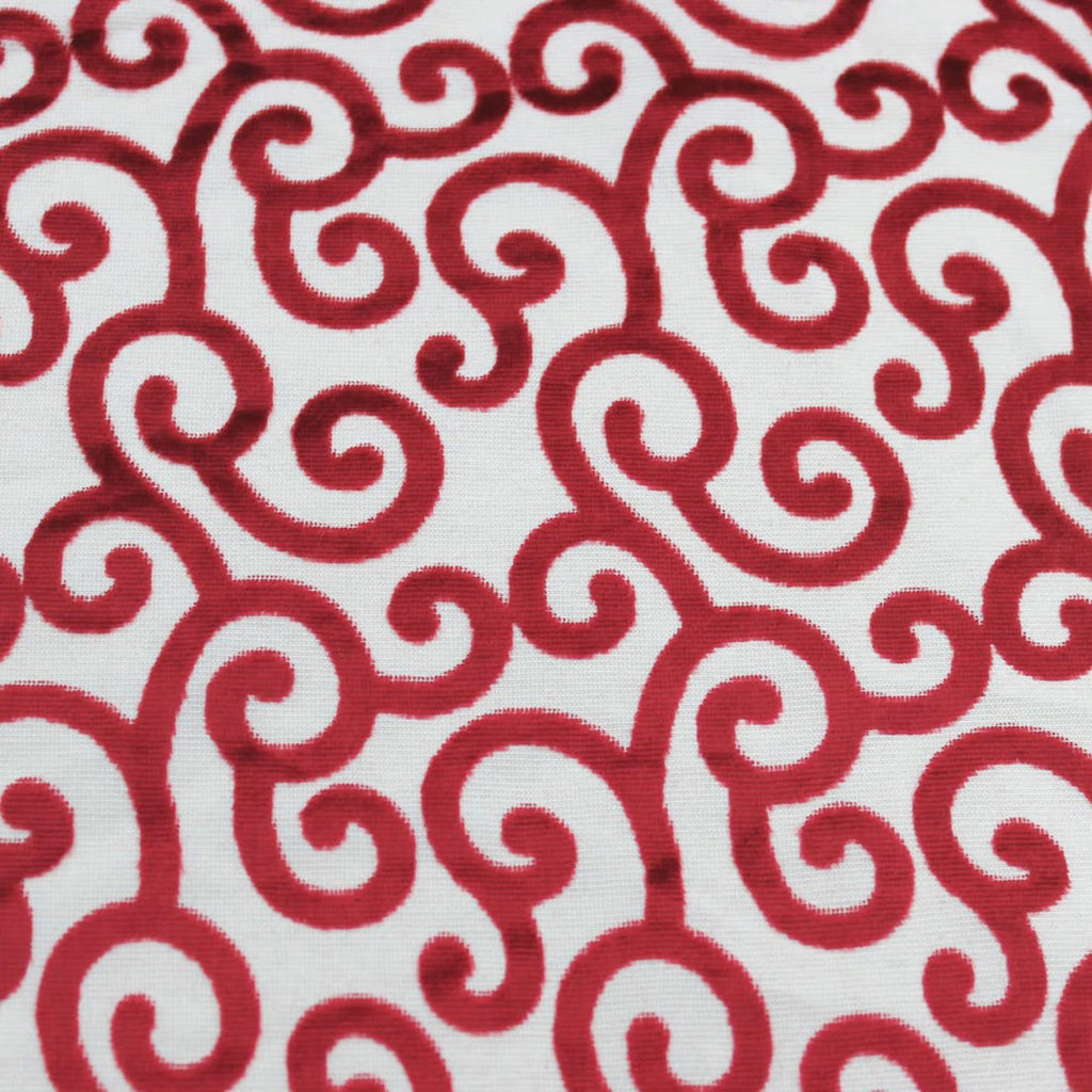 Cayenne Red Scrolls Printed Velvet Fabric By the Metre