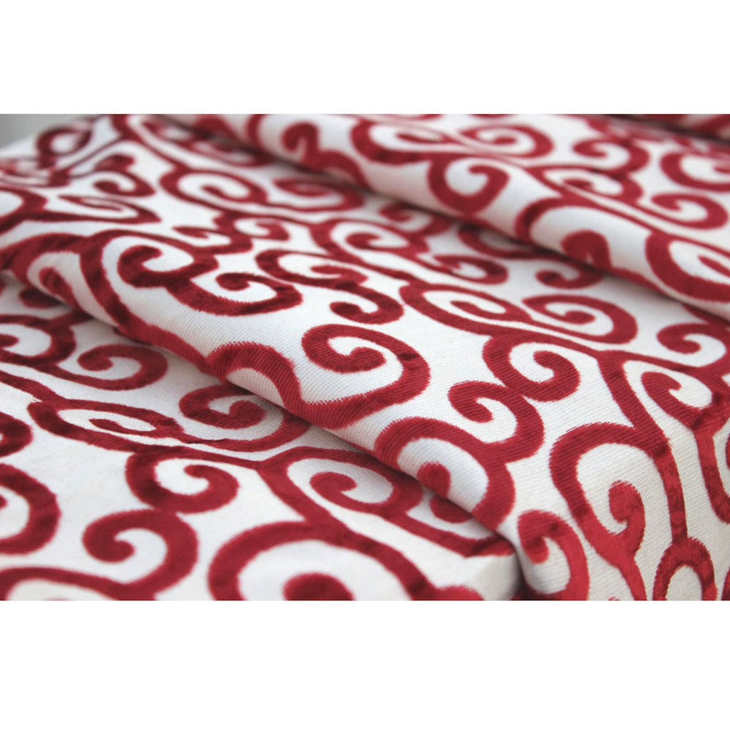 Cayenne Red Scrolls Printed Velvet Fabric By the Metre