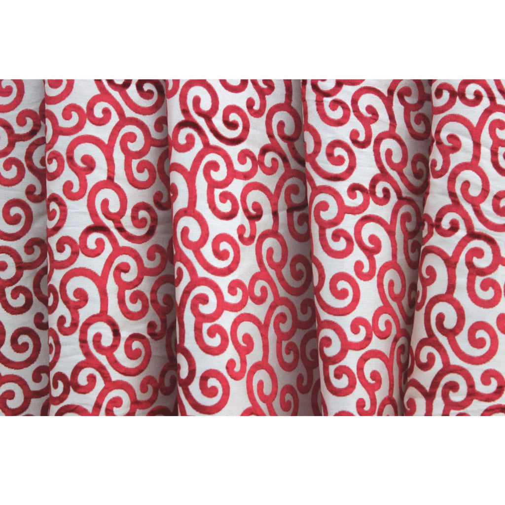Cayenne Red Scrolls Printed Velvet Fabric By the Metre