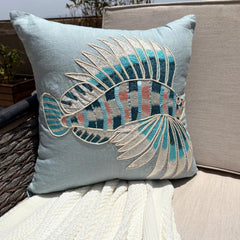 Dream Fish - Dull Blue Linen Throw Pillow Cover