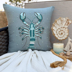 Lobster Cool - Dull Blue Linen Throw Pillow Cover