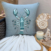 Lobster Cool - Dull Blue Linen Throw Pillow Cover