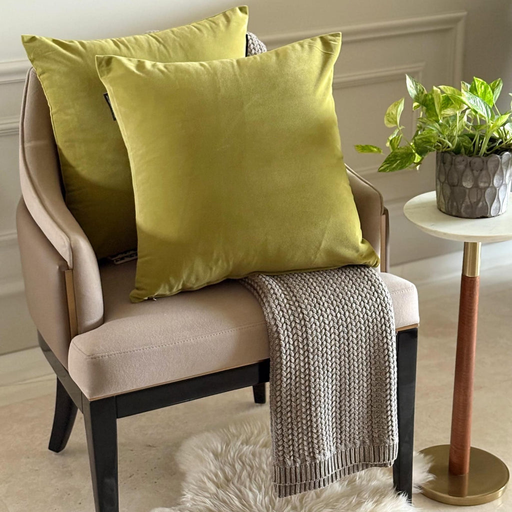 Chartreuse Plain Velvet Throw Cushion Cover - Chartreuse Velvet
