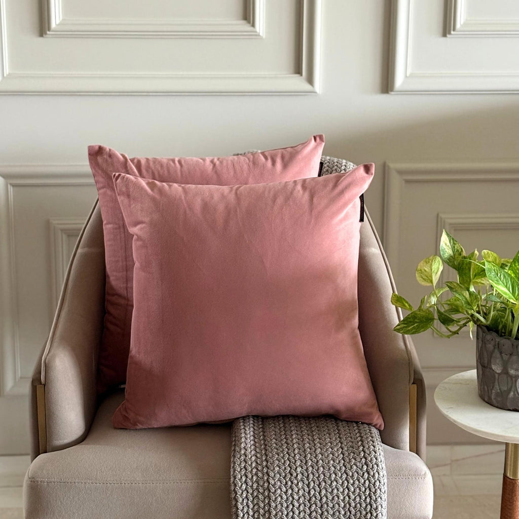 Blush Pink Plain Velvet Throw Cushion Cover - Blush Pink Velvet