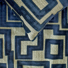 Routed Blue - Velvet Blue Decorative Bed Runner and Cushion Cover