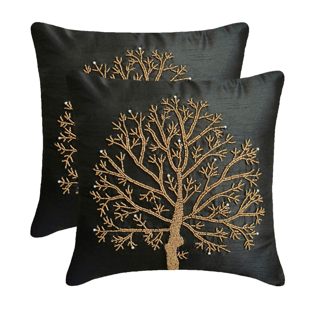 Celebrated Tree - Black Art Silk Decorative Euro Sham