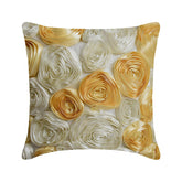 Gold N Ivory Blooms - Ivory & Gold Art Silk Decorative Euro Sham