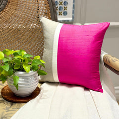 Fuchsia Silkastic - Fuchsia Silk & Linen Throw Pillow Cover