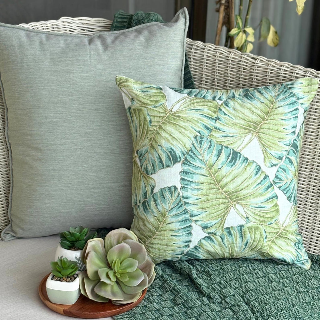 Tropical Breeze - Green Cotton Throw Cushion Cover