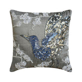 Silver Birdy - Gray Art Silk Throw Pillow Cover