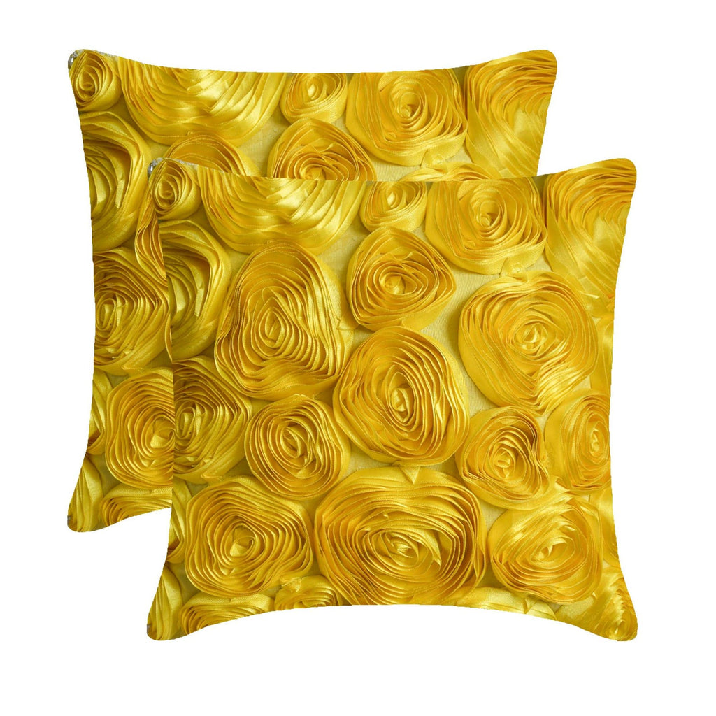 Sun Blooms - Yellow Art Silk Decorative Euro Sham