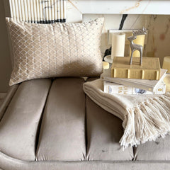 Beige Jacquard Lumbar Cushion Cover - Crystal Matrix