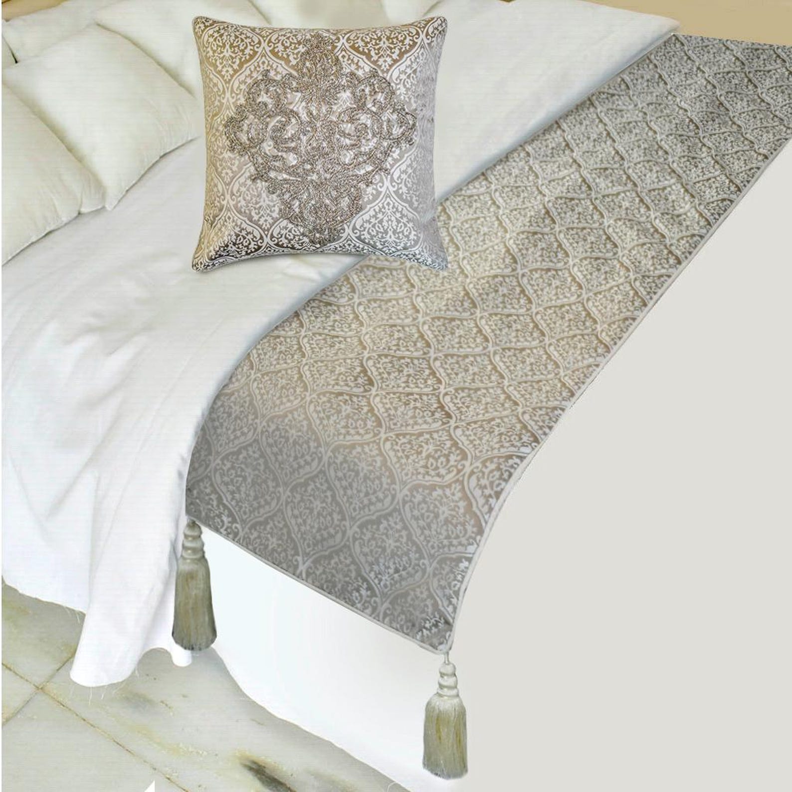 Silver Empress Decorative Bed Runner and Cushion Cover