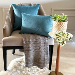 Blue Velvet Throw Cushion Cover - Blue Cords