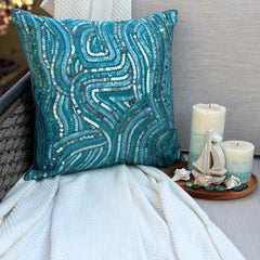 Aqua Infinity - Aqua Blue Art Silk Decorative Euro Sham