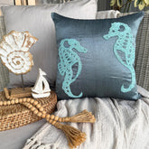 Sea Horse - Blue Art Silk Decorative Euro Sham