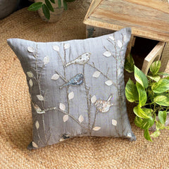 Pigeon Story - Gray Art Silk Throw Pillow Cover