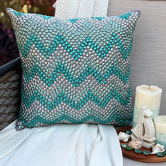 Turquoise Run - Turquoise Blue Art Silk Decorative Euro Sham