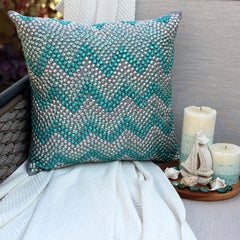 Turquoise Run - Turquoise Blue Art Silk Decorative Euro Sham
