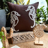 Ivory Sea Horse - Brown Art Silk Throw Pillow Cover