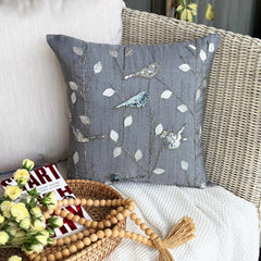 Pigeon Story - Gray Art Silk Throw Pillow Cover