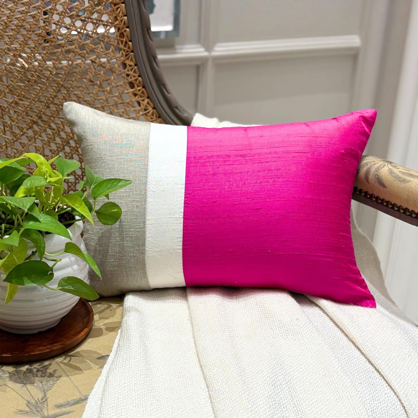 Fuchsia Silk Essence Lumbar Cushion Cover