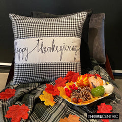 Thanksgiving - Black Jacquard Happy Thanksgiving Throw Cushion Cover