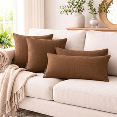 Set of 2 Dark Beige Linen Throw / Lumbar Cushion Cover - Dark Beige Linen